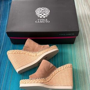 Vince Camuto Tortilla Silky Nubuck Wedge Mules